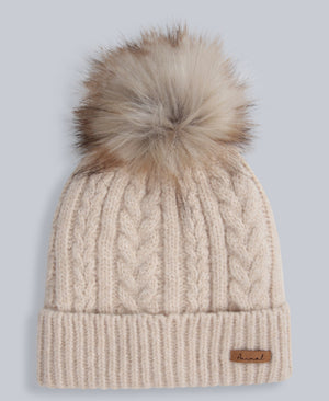 Becky Womens Sherpa Lined Pom Beanie - Light Beige
