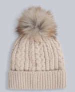Becky Womens Sherpa Lined Pom Beanie - Light Beige