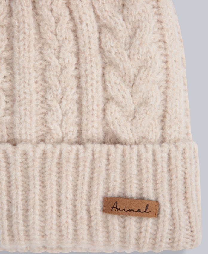 Becky Womens Sherpa Lined Pom Beanie - Light Beige
