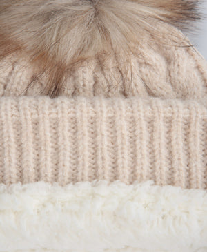 Becky Womens Sherpa Lined Pom Beanie - Light Beige