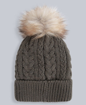 Becky Womens Sherpa Lined Pom Beanie - Light Khaki
