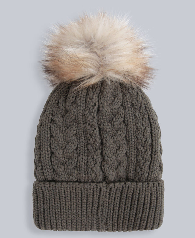 Becky Womens Sherpa Lined Pom Beanie - Light Khaki