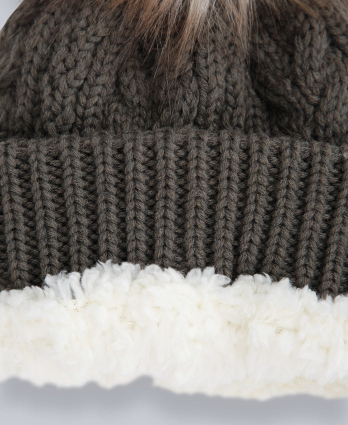Becky Womens Sherpa Lined Pom Beanie - Light Khaki