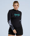 Lillie Womens Printed Panel Rash Vest - Jet Black