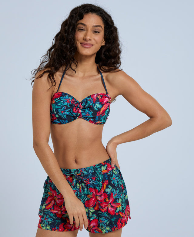 Docks Womens Printed Tie Front Bikini Top - Red