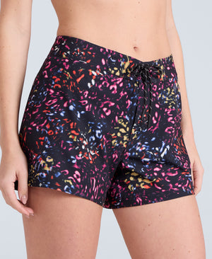 Aurora Womens Printed Mini Boardshort - Jet Black