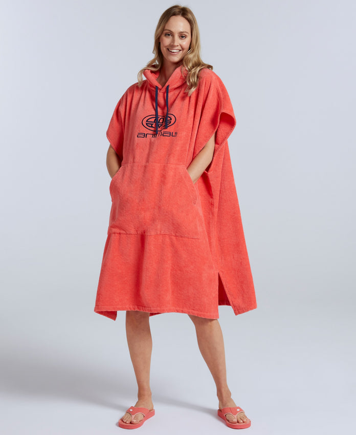 Anna Womens Organic Towelling Poncho - Coral