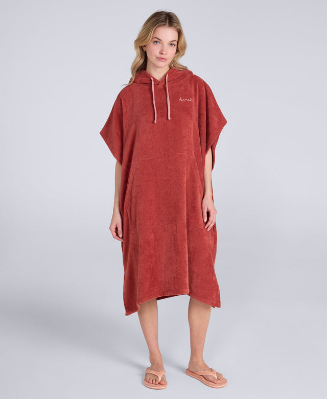 Anna Womens Towelling Poncho - Rust