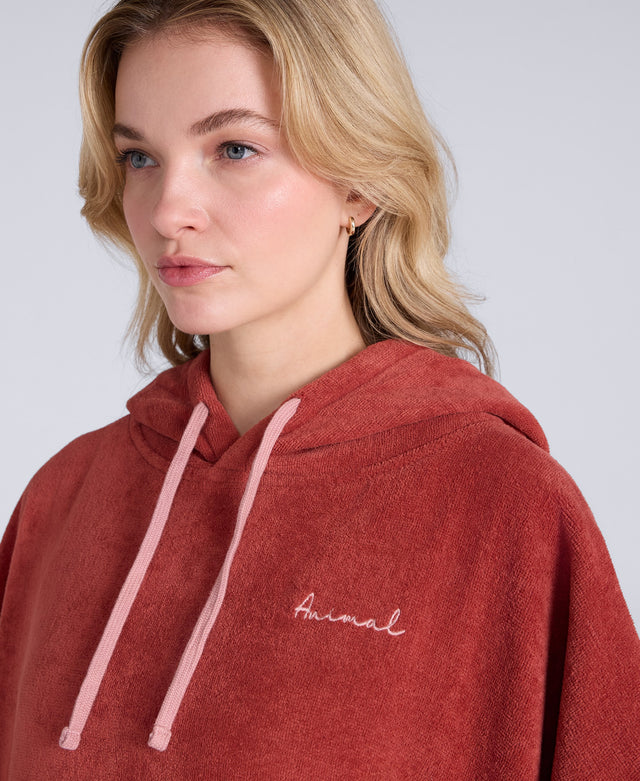 Anna Womens Towelling Poncho - Rust