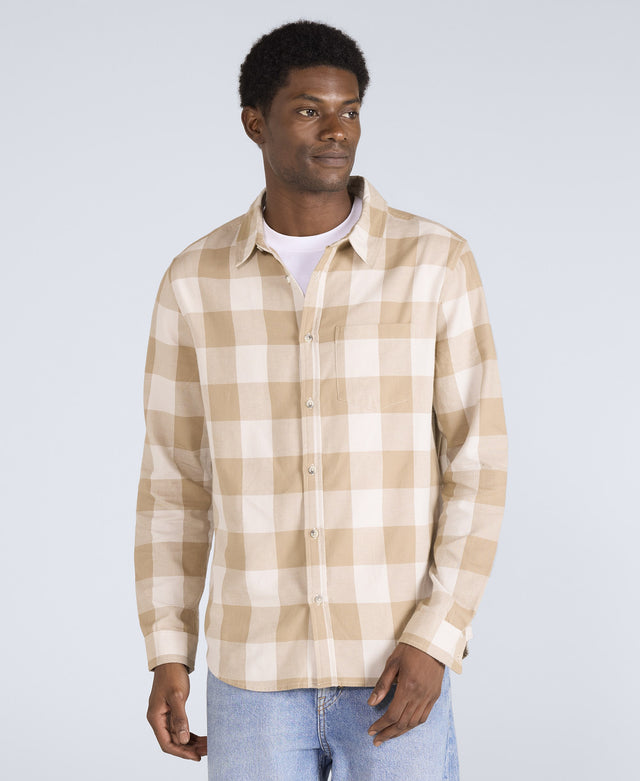 Cove Mens Flannel Shirt - Cream