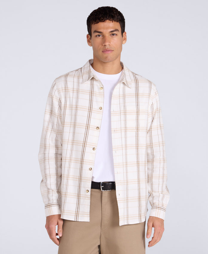 Cove Mens Flannel Shirt - Light Beige
