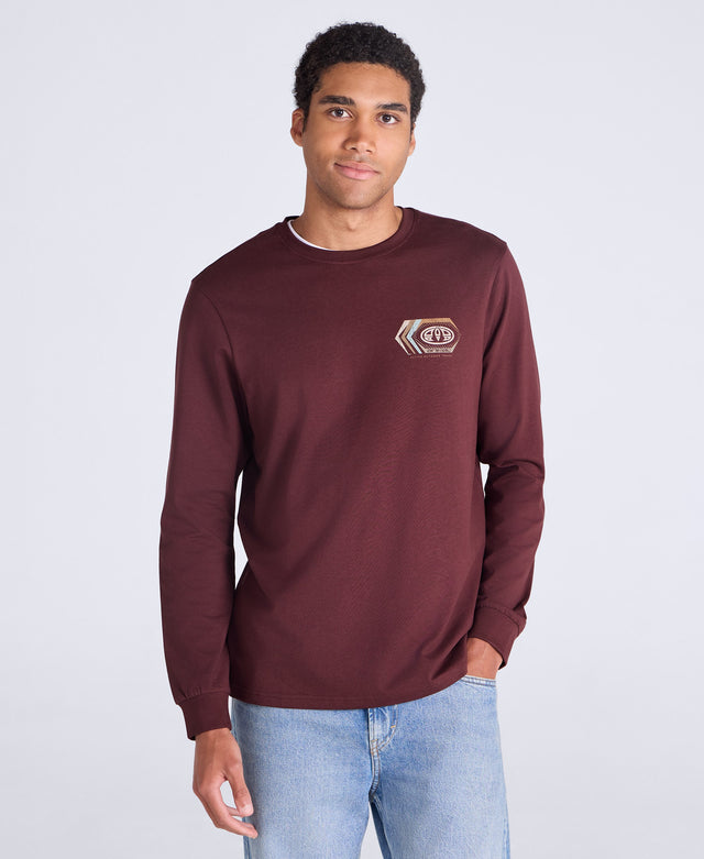 Tommy Mens Graphic Long Sleeve Tee - Dark Burgundy
