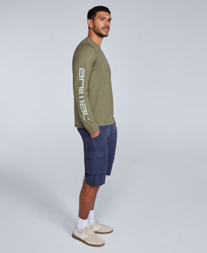 Tommy Mens Graphic Long Sleeve Tee - Khaki
