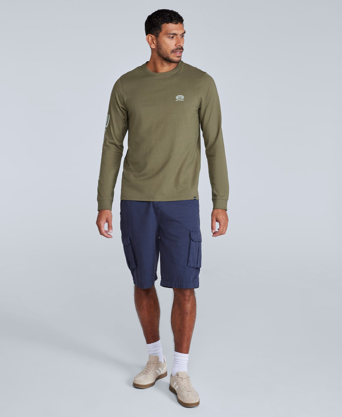 Tommy Mens Graphic Long Sleeve Tee - Khaki