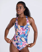 Mia Womens Cross Back Printed Swimsuit - Navy