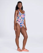 Mia Womens Cross Back Printed Swimsuit - Navy