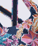 Mia Womens Cross Back Printed Swimsuit - Navy