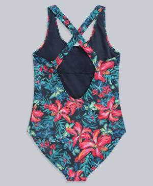 Mia Womens Cross Back Printed Swimsuit - Red