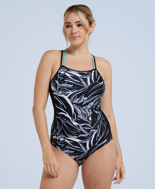 Zora Womens Printed Strappy Swimsuit - Jet Black