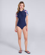 Isla Womens Printed Panel SS Swimsuit - Navy