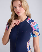 Isla Womens Printed Panel SS Swimsuit - Navy