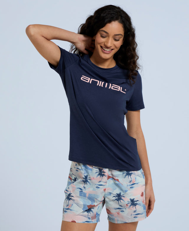 Latero Womens Hybrid Swim T-Shirt - Navy