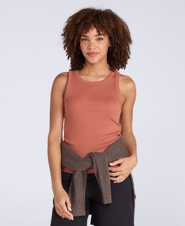 Ribbed Womens Tank Top - Rust