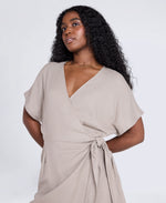 Linen Womens Wrap Playsuit - Taupe