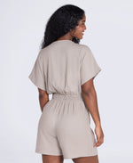 Linen Womens Wrap Playsuit - Taupe