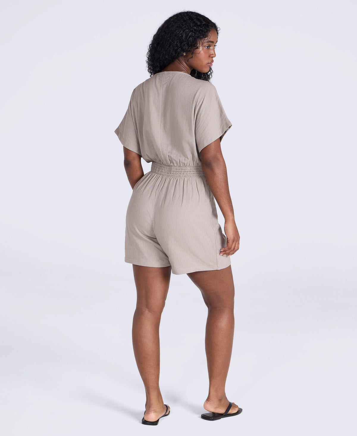Linen Womens Wrap Playsuit - Taupe