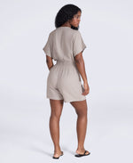Linen Womens Wrap Playsuit - Taupe