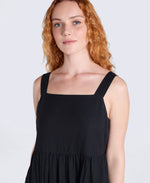 Linen Womens Midi Dress - Black