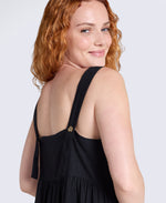 Linen Womens Midi Dress - Black