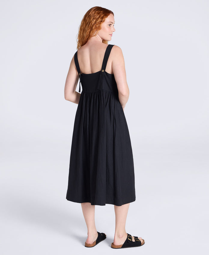 Linen Womens Midi Dress - Black