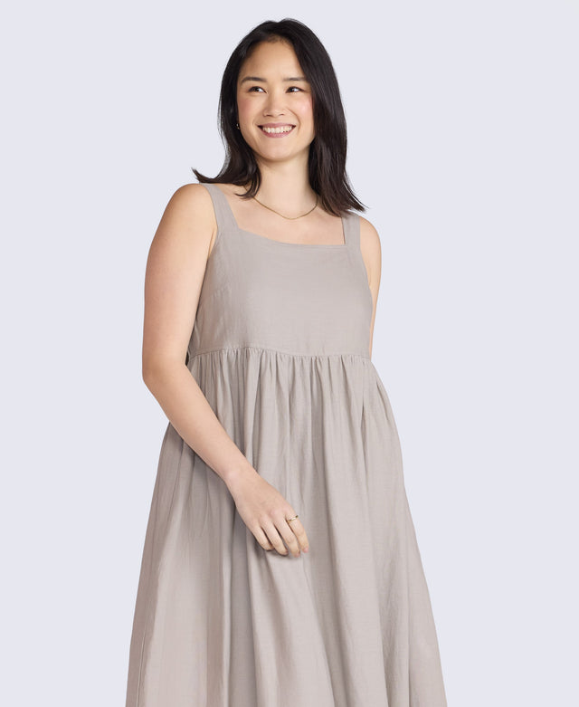 Linen Womens Midi Dress - Taupe
