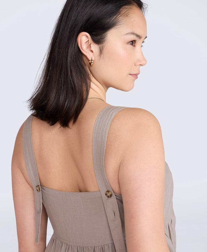 Linen Womens Midi Dress - Taupe