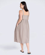 Linen Womens Midi Dress - Taupe
