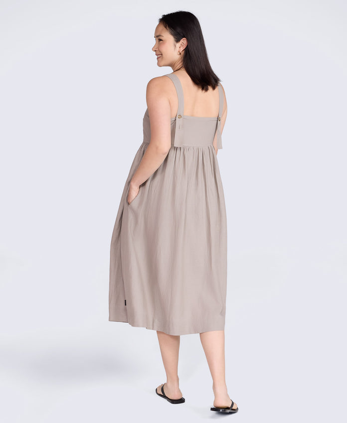 Linen Womens Midi Dress - Taupe