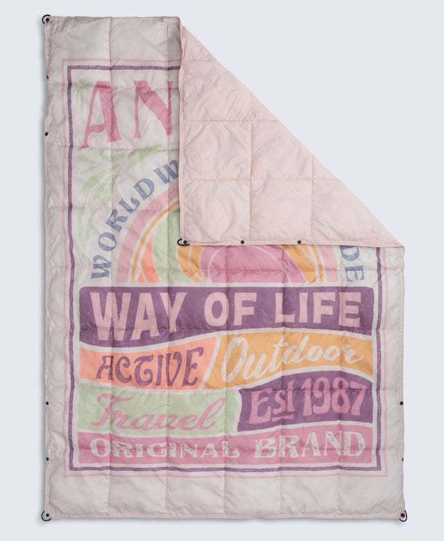 Printed Packaway Quilted Blanket - Beige