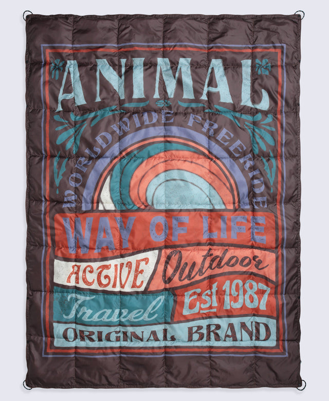 Printed Packaway Quilted Blanket - Dark Brown