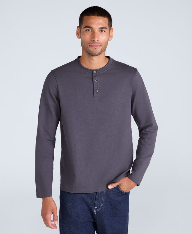 Noah Mens Henley Top - Dark Grey