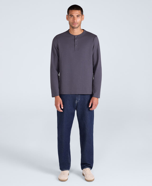 Noah Mens Henley Top - Dark Grey