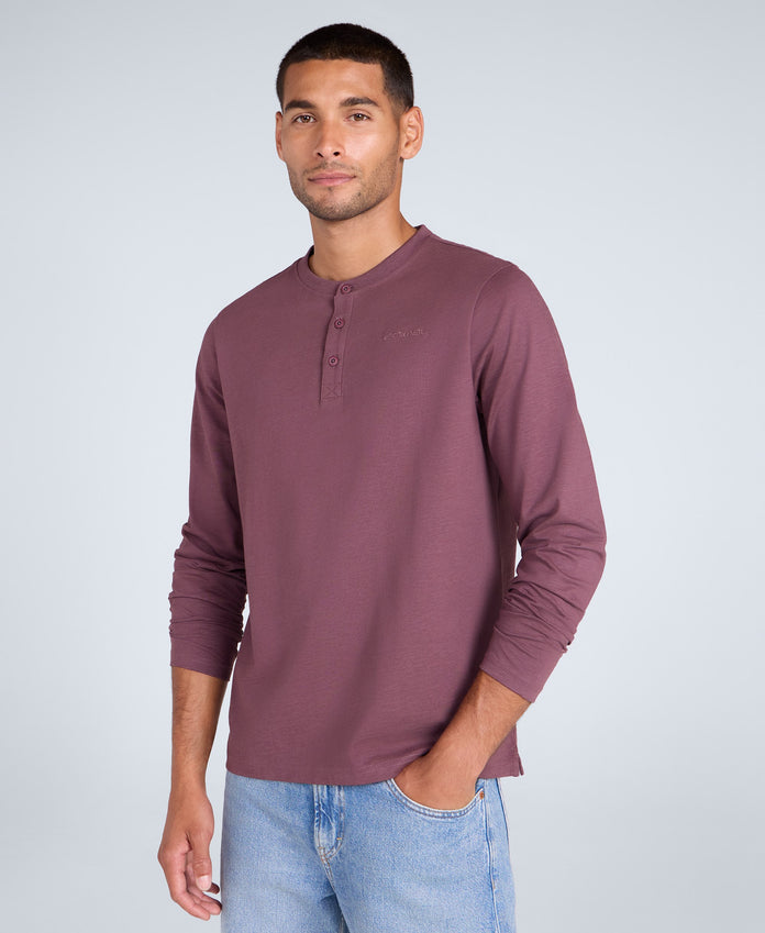 Noah Mens Henley Top - Dark Purple