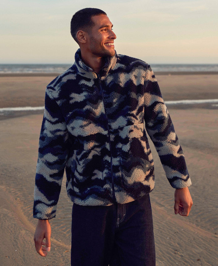 Hennie Mens Printed Borg Jacket - Blue