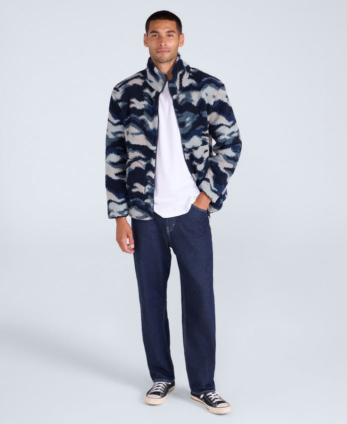 Hennie Mens Printed Borg Jacket - Blue