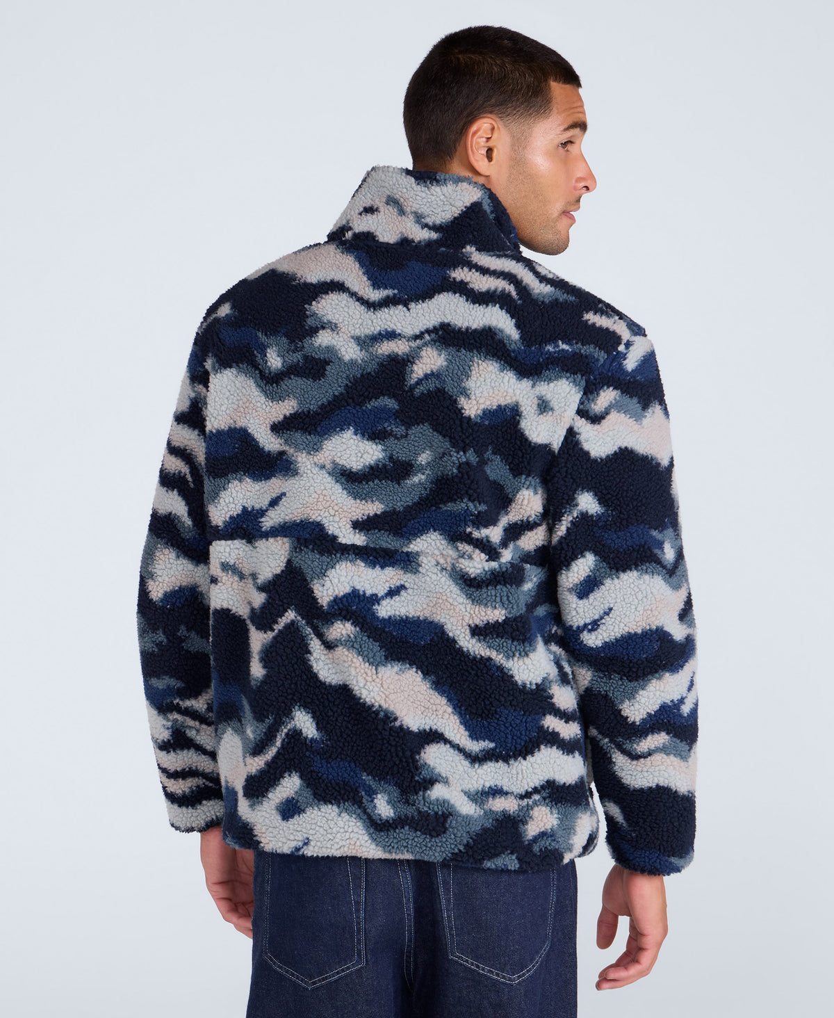 Hennie Mens Printed Borg Jacket - Blue