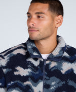 Hennie Mens Printed Borg Jacket - Blue