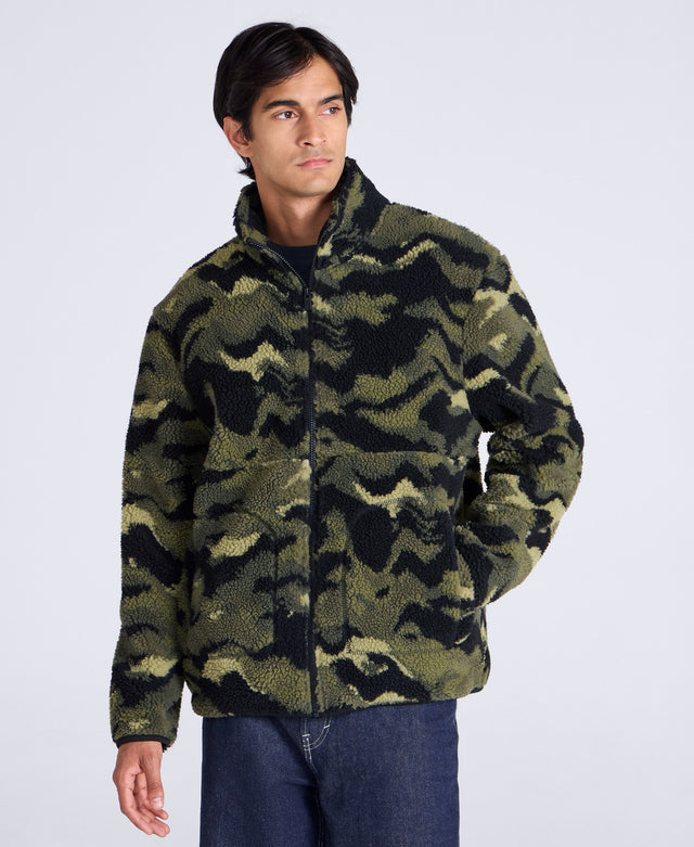 Hennie Mens Printed Borg Jacket - Dark Green