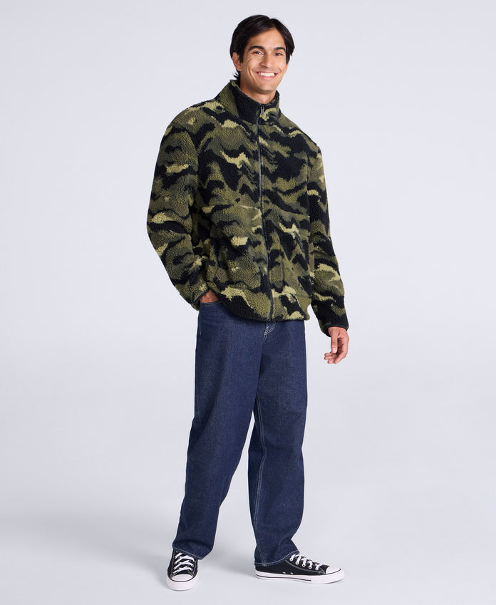 Hennie Mens Printed Borg Jacket - Dark Green