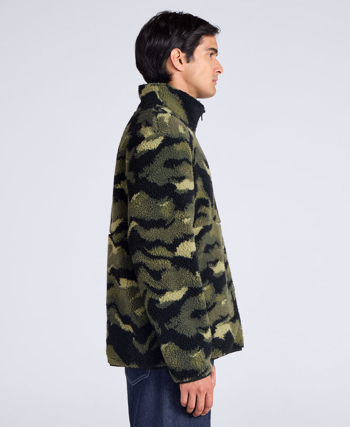 Hennie Mens Printed Borg Jacket - Dark Green